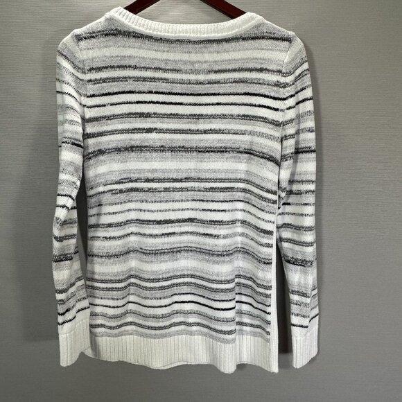 T By Talbots Sweater Womens Small Gray Knit Cotton Stripe Pullover Rib Cuffs - Picture 6 of 6